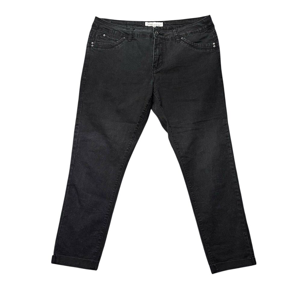 Royalty For Me Women Size 14 Cropped Jeans Black Straight Leg Stretch Denim